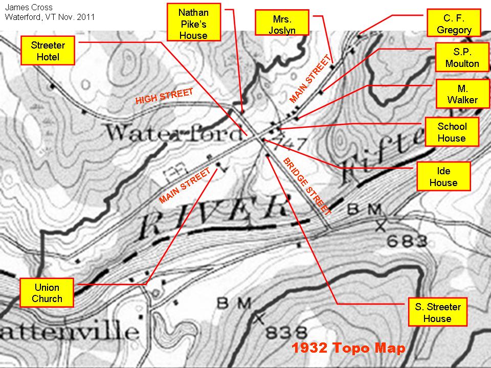Waterford, Vermont, History Correlation of 1932 Topo Map with Beers Map of Waterford Village