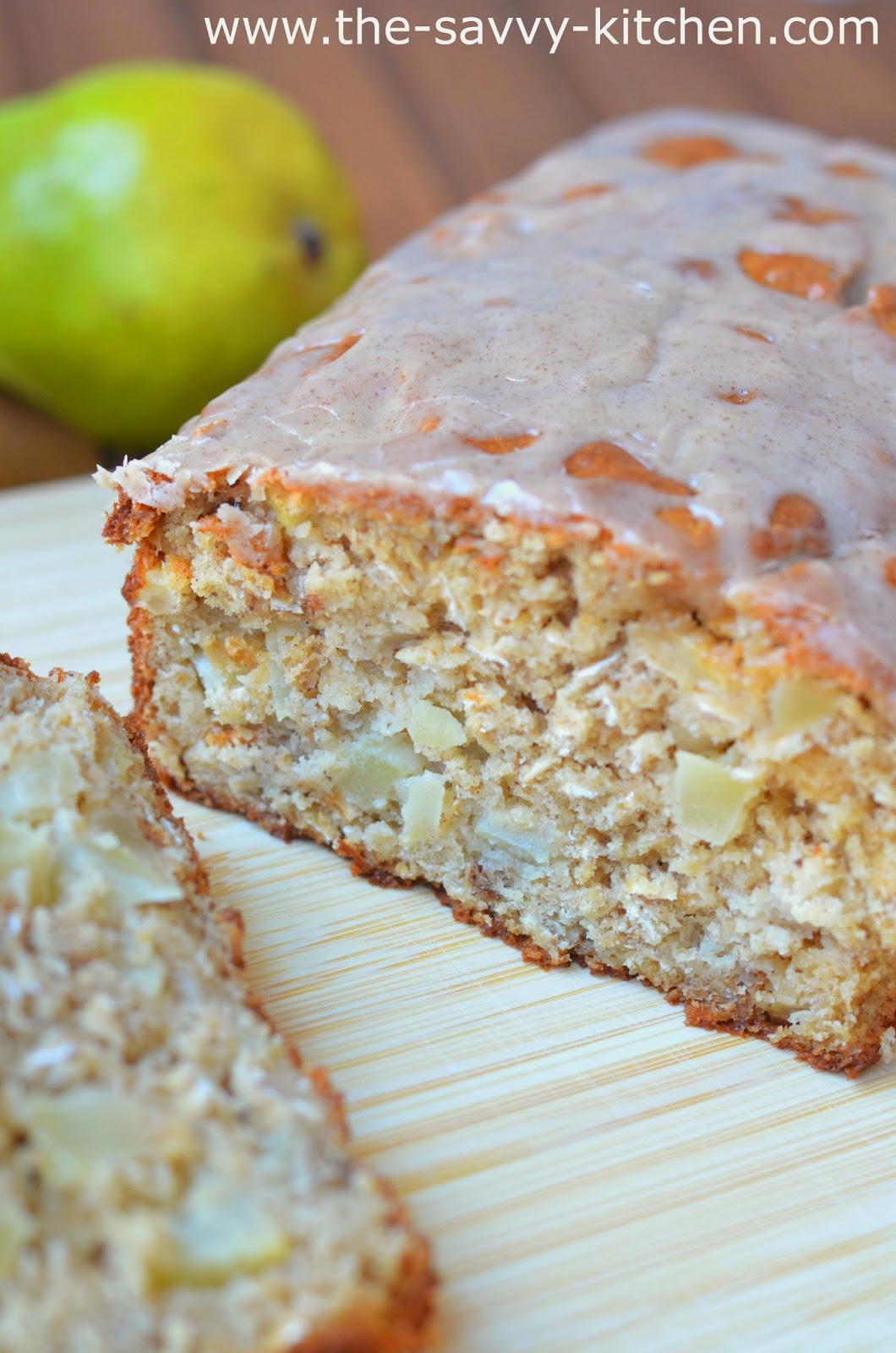 The Savvy Kitchen Pear Granola Quick Bread with a Cinnamon Glaze