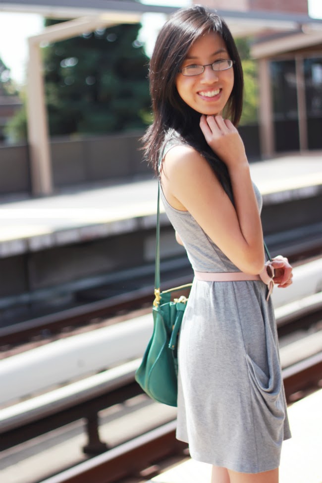 draped dress with pockets