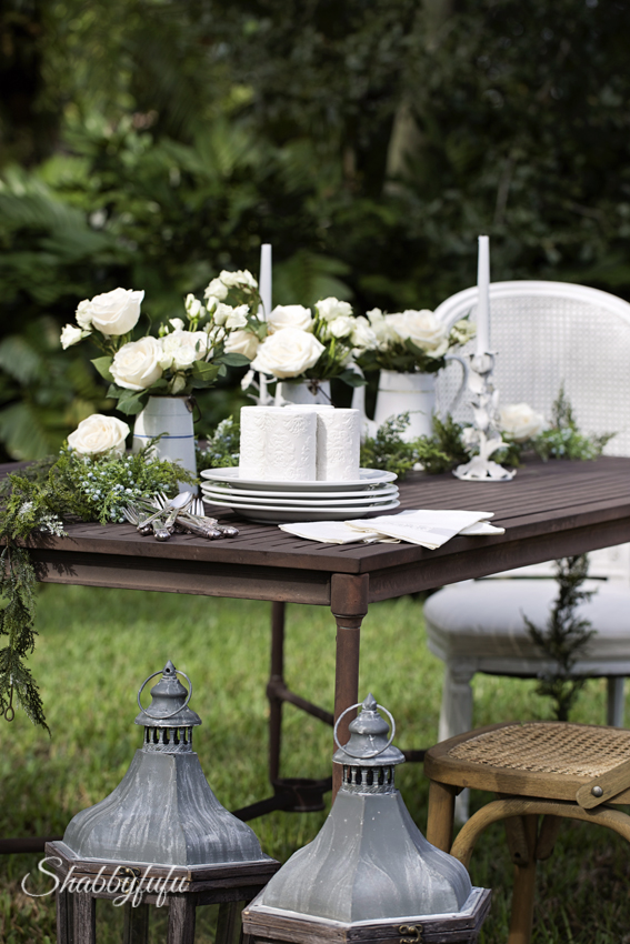 Winter White Outdoor Table Setting - shabbyfufu.com Winter White Outdoor Table Setting - shabbyfufu.com