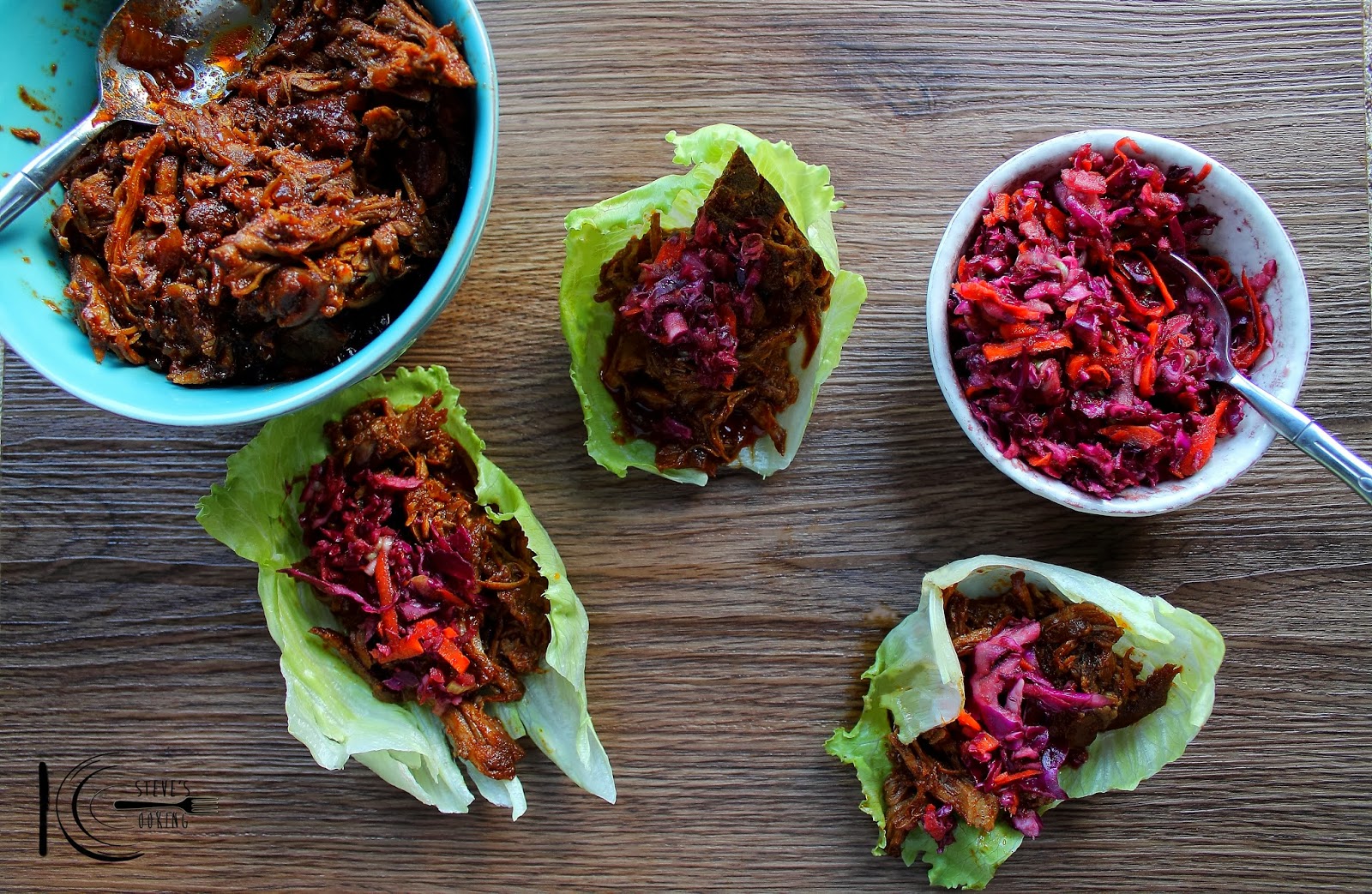 BBQ Pulled Pork Wraps with Red Cabbage Slaw by Steven Dolby