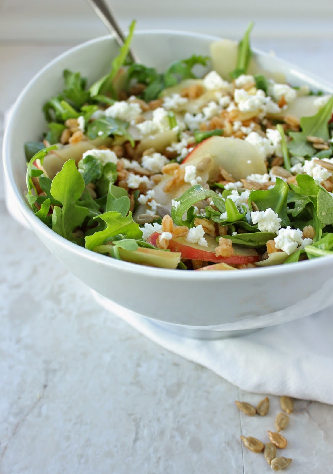 Stew or a Story Apple Cider Farro Salad with Arugula, Shaved Apple