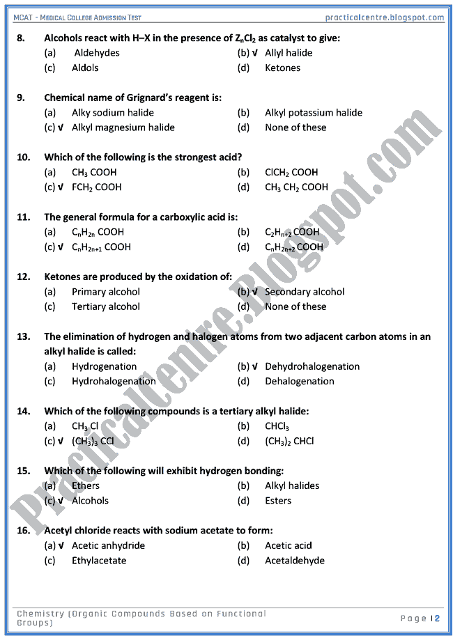 mcat-chemistry-organic-compounds-based-on-functional-groups-mcqs-for-medical-college-admission-test