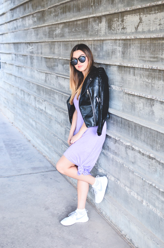 how to wear a dress with sneakers