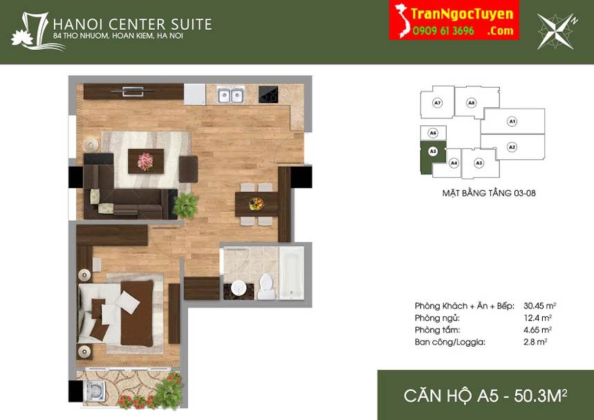 Thiết kế căn hộ A5 - 50.3m2 - 84 Thợ Nhuộm Thiết kế căn hộ A5 - 50.3m2 - 84 Thợ Nhuộm