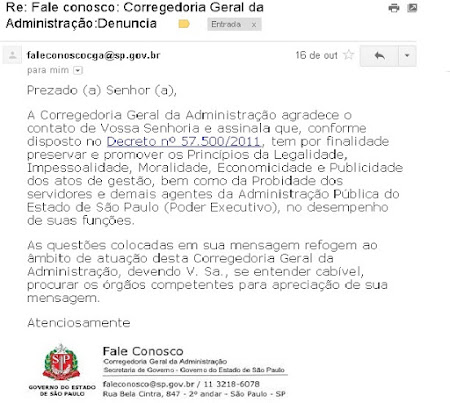 RESPOSTA  CORREGEDORIA GERAL DA ADMINISTRAÇÃO.