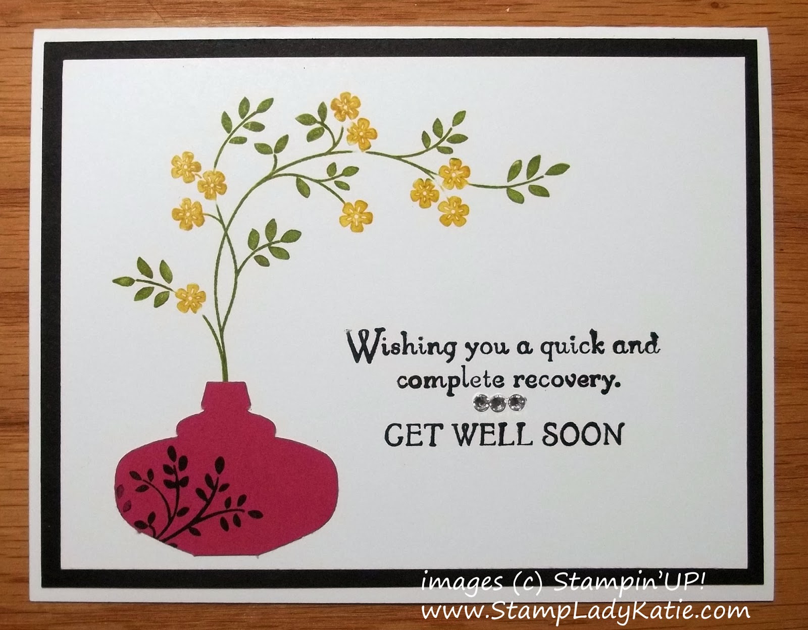 Punch art vase on a get well card made with Stampin'UP!'s Thoughts and Prayers stamp set and ornament punch