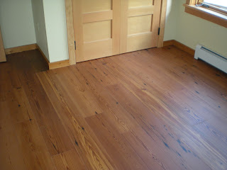 Engineered reclaimed pin wide board floor douglas fir doors and trim