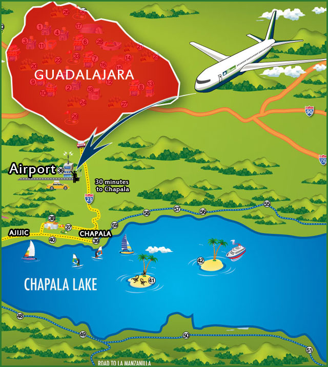 Where are Ajijic & Lake Chapala in relation to Guadalajara?