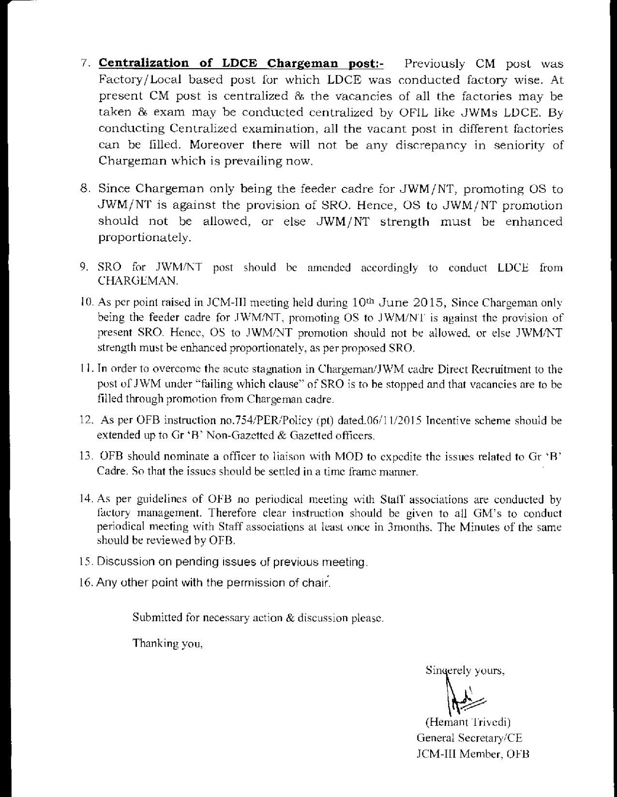 National Defence Non Gazetted Staff Association Points