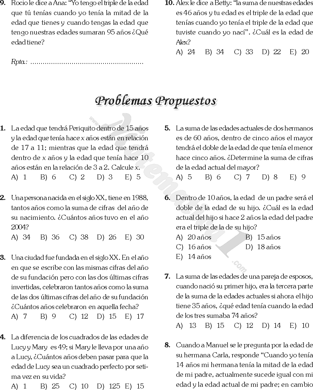 La Mitad Del Resultado De Sumarle 3 A Un Número EJERCICIOS DE EDADES RESUELTOS EN PDF