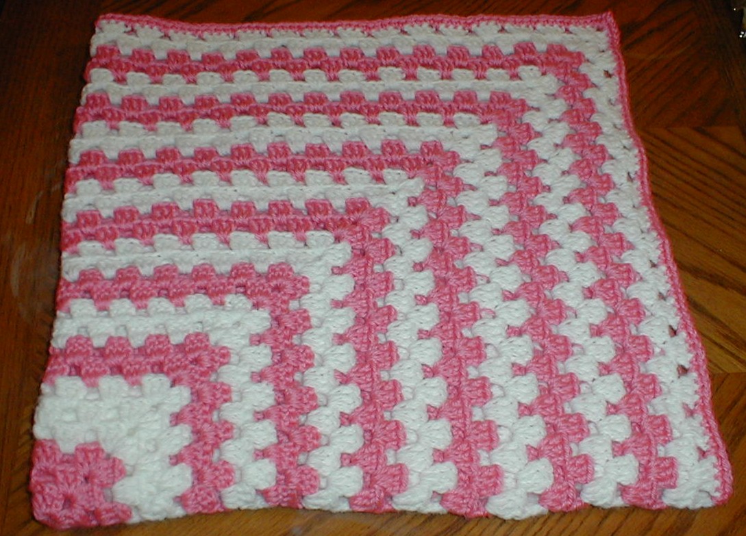 Karens Crocheted Garden of Colors Strawberry Pink and White Baby Blanket