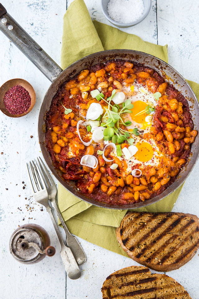 Harissa Spiced Beans With Eggs Journey Kitchen