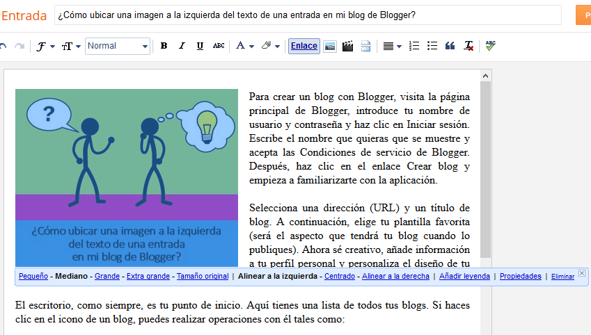 ¿Cómo ubicar una imagen a la izquierda del texto de una entrada en mi blog de Blogger?