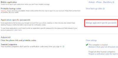 Application Specific Password Option in google 2 step verification page