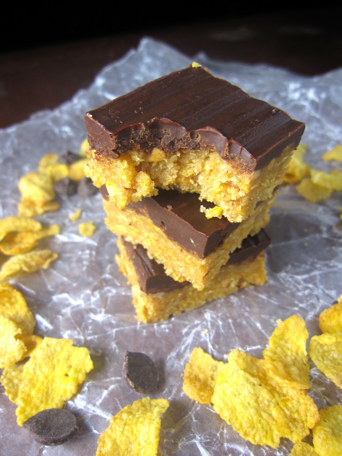 No Bake Chocolate, Peanut Butter and Corn Flakes Bars A Taste Of Madness