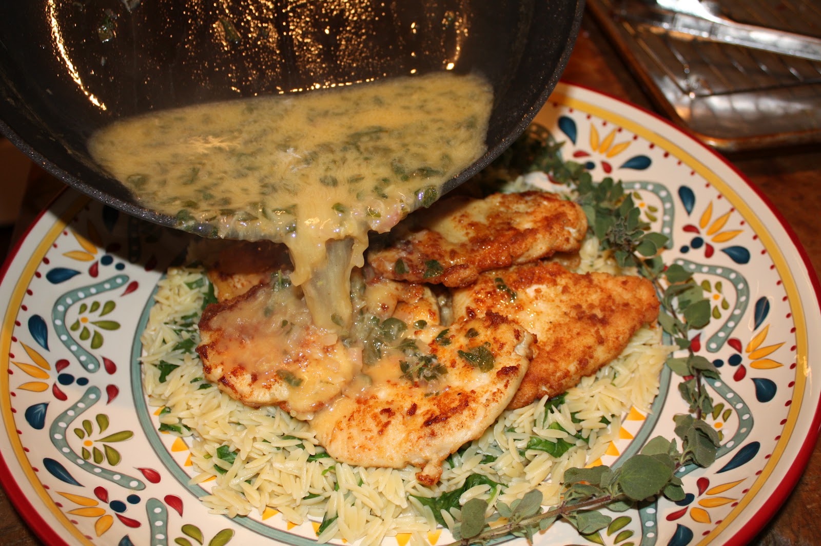 Fleur de Lolly Chicken Cutlets with Lemon & Oregano Pan Sauce over