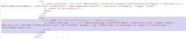 whatsapp share button code for blogger