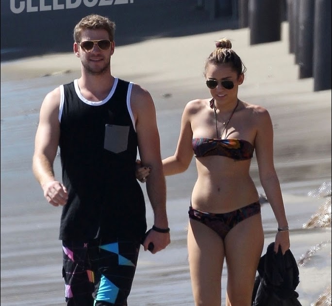Miley Cyrus in a Bikini with Liam Hemsworth in Malibu