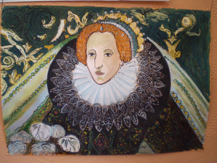 Elizabeth I, hand painted, watercolor, signed Joli, A4