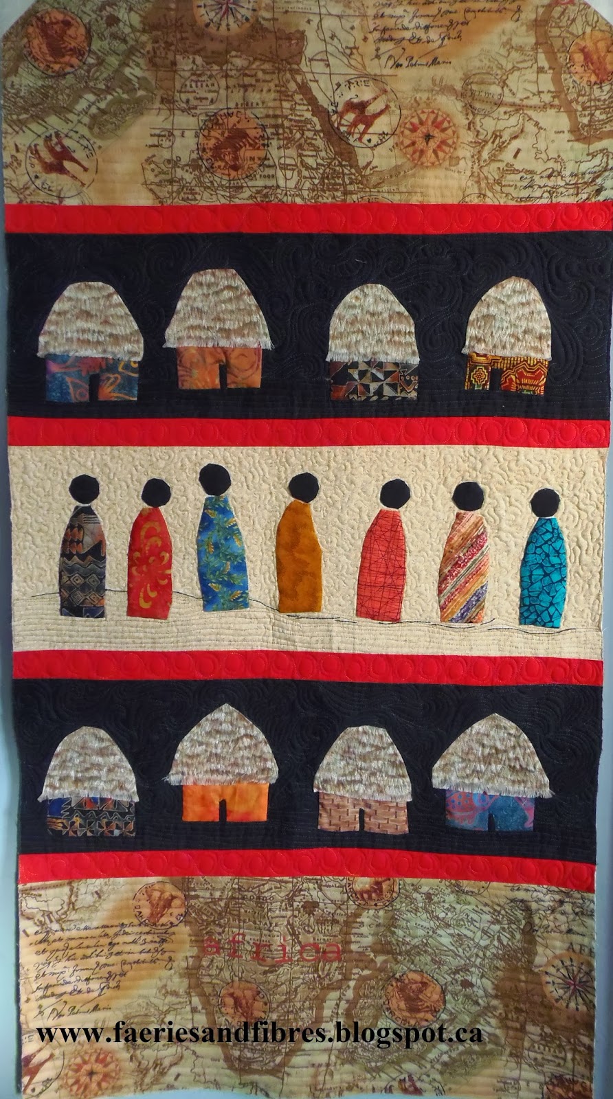 Faeries and Fibres African quilt, poppy quilt, embellished Soupcon