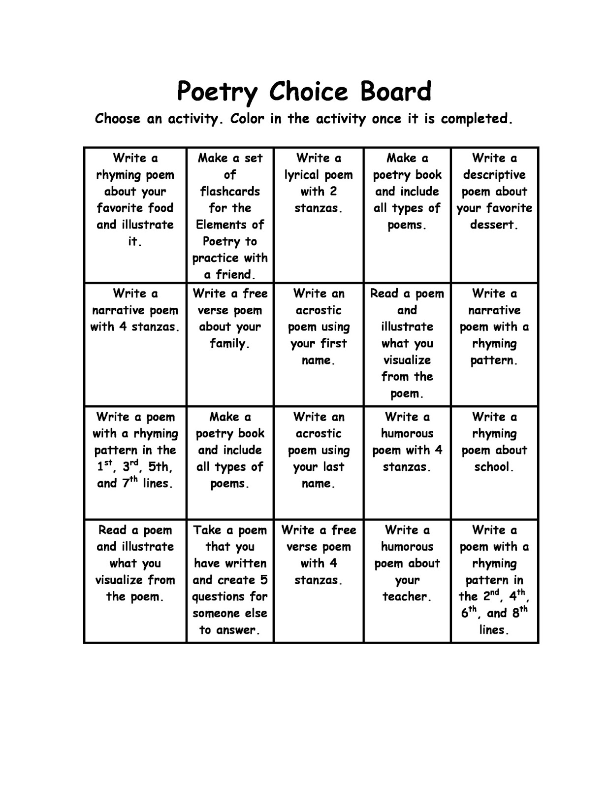 Choice Board Packet! Hillary's Teaching Adventures