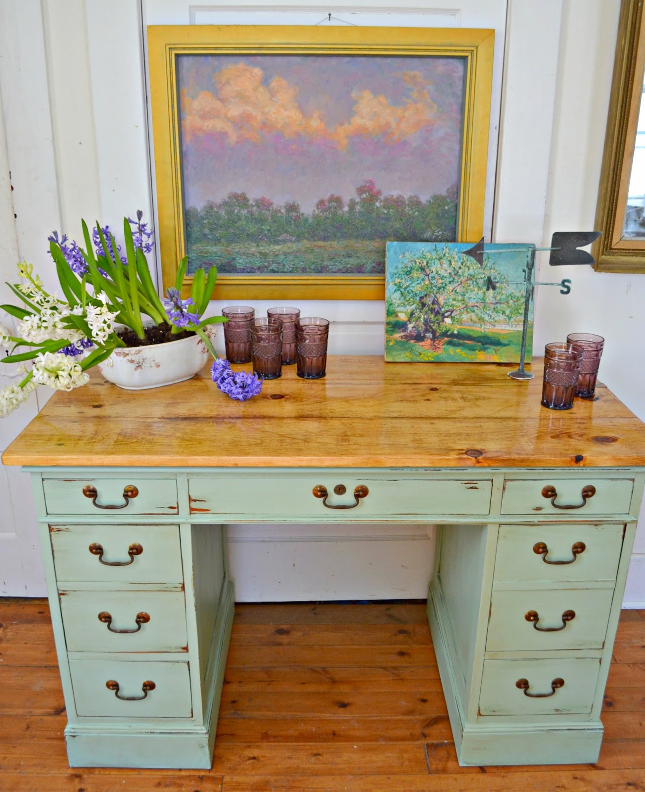 Heir and Space An Antique Mahogany Desk in Verdigris Green