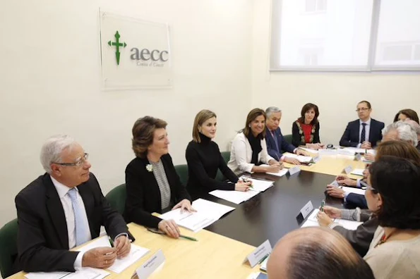 Queen Letizia of Spain attends a Working meeting of the Spanish Association Against Cancer (AECC) at AECC headquarters in Madrid