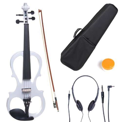 Cecilio 4/4 CEVN-1W Solid Wood Electric/Silent Violin with Ebony Fittings in Style 1 - Full Size - Pearl White