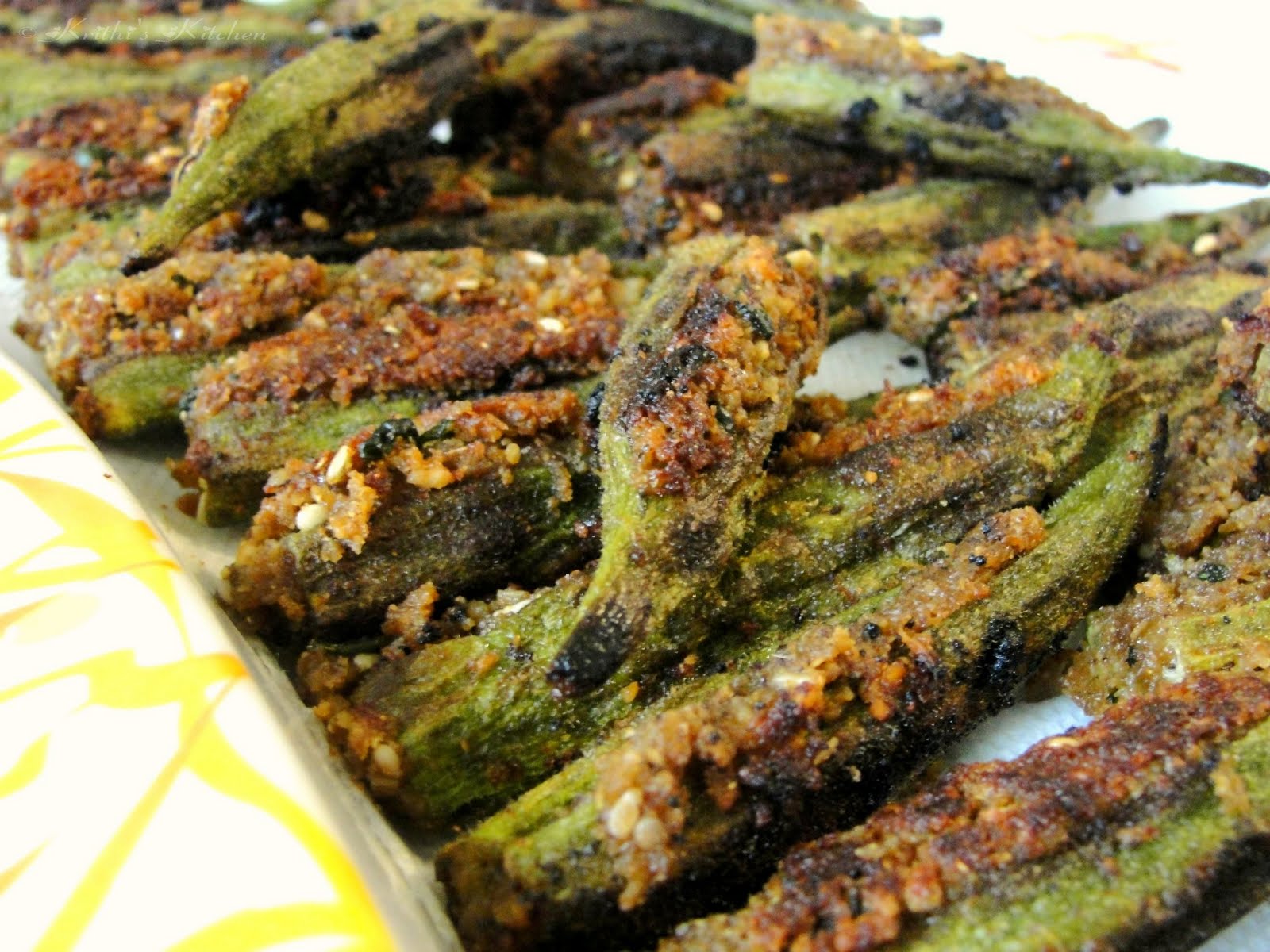 Krithi's Kitchen Bhindi Sambhariya / Stuffed Okra Gujarati Style
