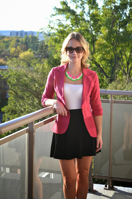 Pink, blazer, pnik blazer, watermelon necklace, 