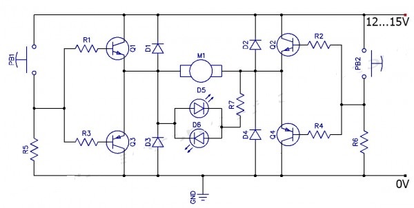H-bridge Control the Direction of Rotation for DC motor Circuit Diagram