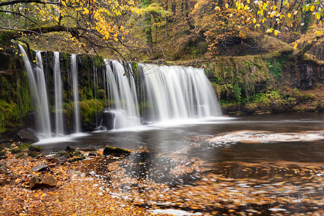 Autumn colour over Upper Gushing Falls in the Brecon Beacons by Martyn Ferry Photography