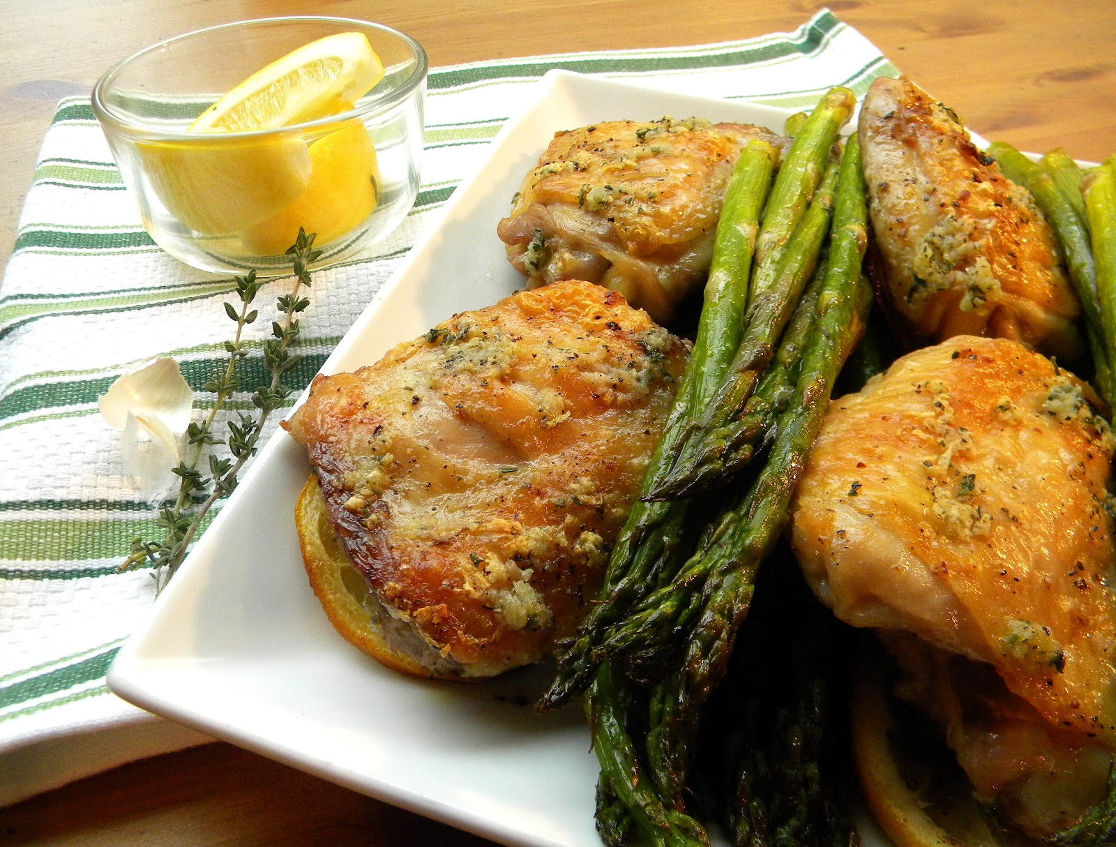 a lovin' forkful Broiled Chicken Thighs and Asparagus with Lemon and