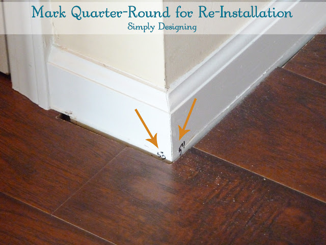 Mark Quarter-Round and Molding for Re-Installation | #diy #homeimprovement #flooring #molding | Simply Designing