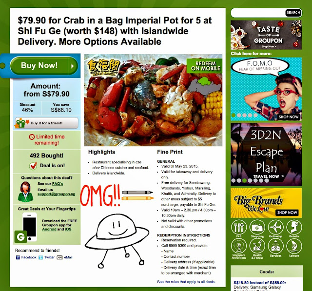 Groupon Shi Fu Ge Crab In A Bag Imperial Pot Popiah's