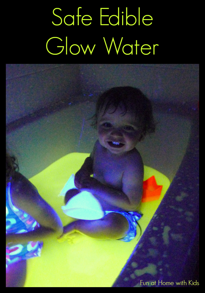 Finally a recipe for glow water that is safe -- even edible! It's super easy to make (no staining!) and is affordable to boot! Safe for even the littlest explorers. From Fun at Home with Kids