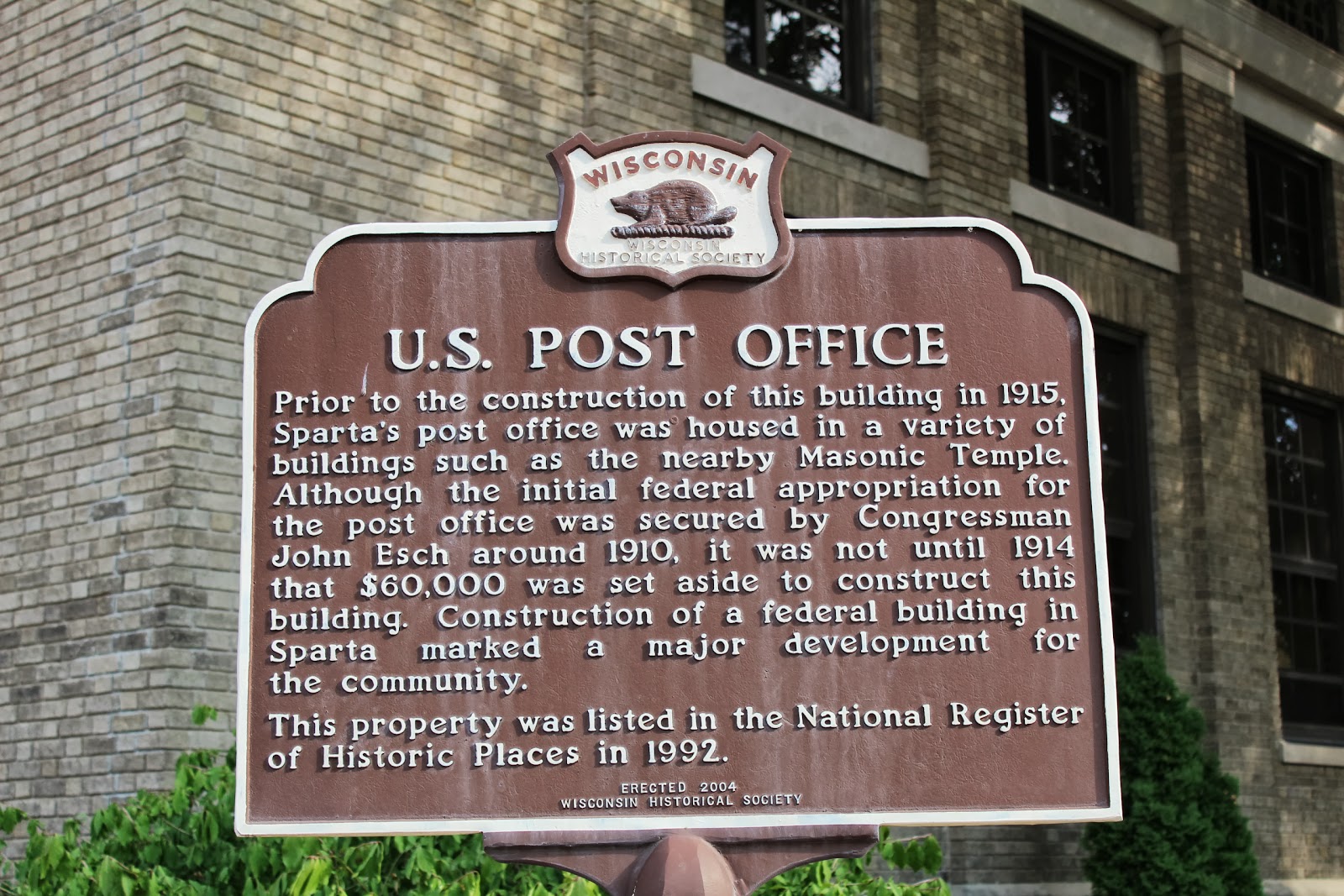 Wisconsin Historical Markers Marker 487 U.S. Post Office