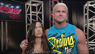 Dolph Ziggleere Interrupts AJ while she speaks to Vickie guerrero on WWE raw held on 05/11/2012