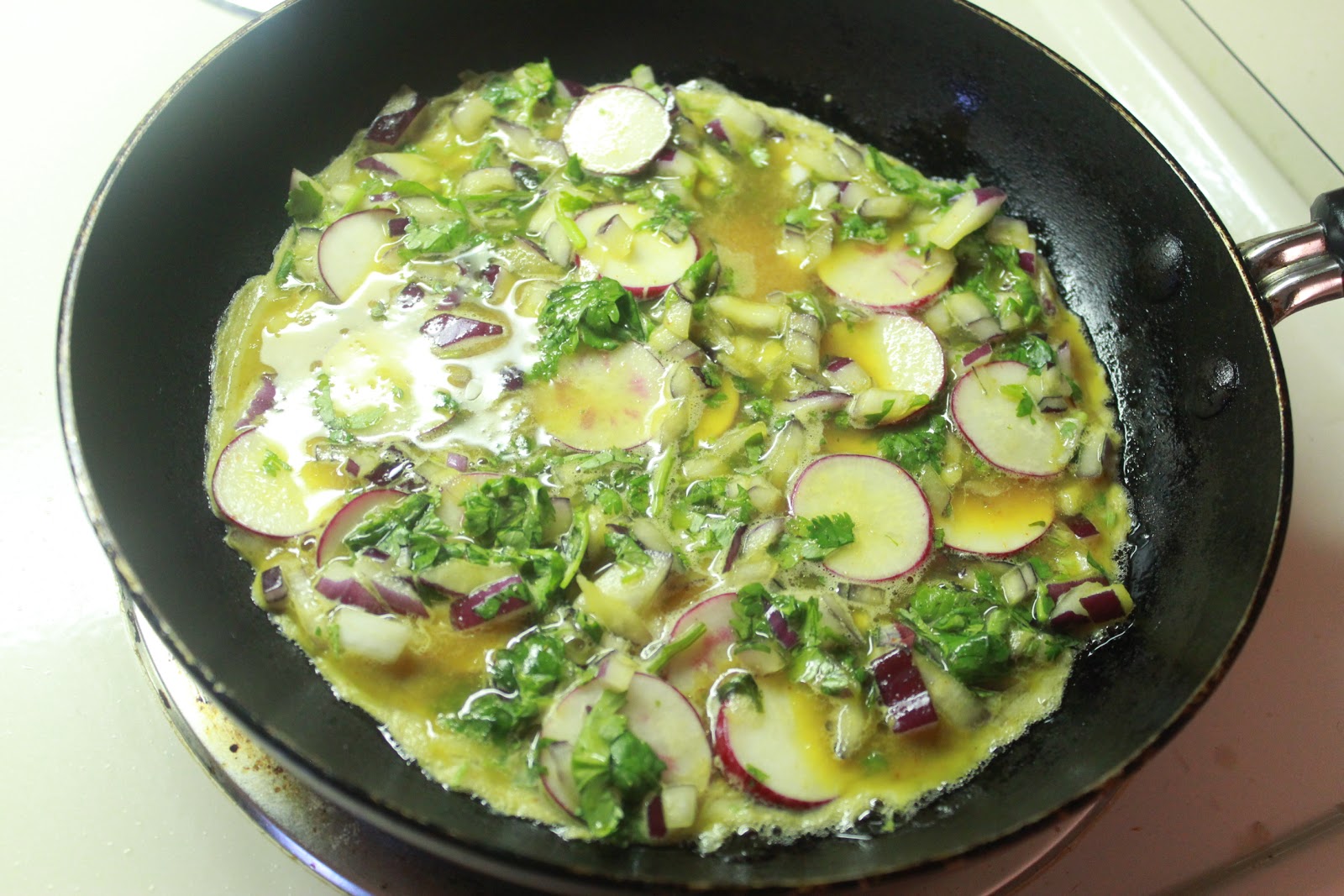 Manju's Eating Delights Spiced Omelette with Red Radishes....for a