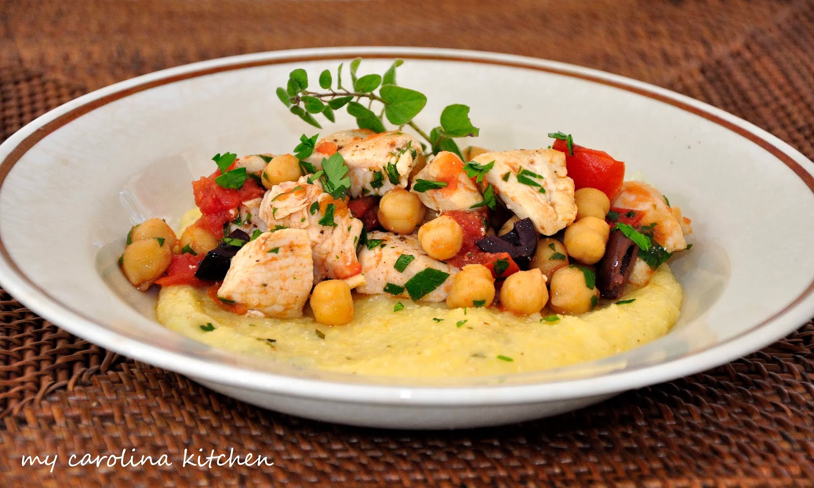 My Carolina Kitchen Mediterranean Chicken Stew on Polenta