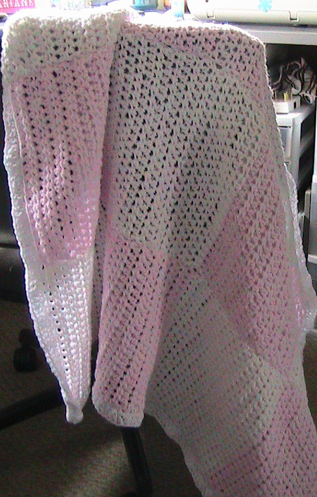 Heather's Crochet Designs Pink and White Baby Blanket plus Trim