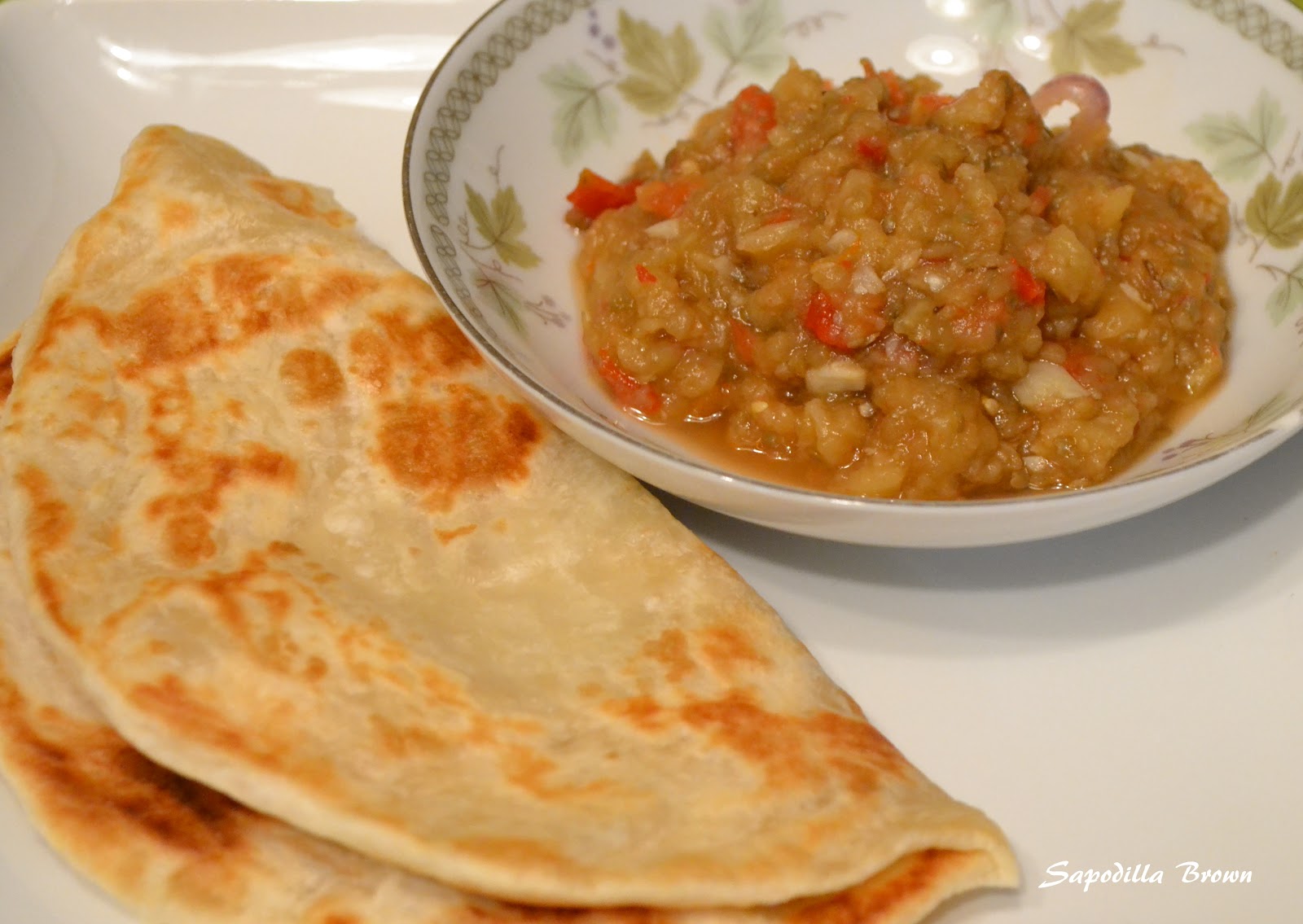 Sapodilla Brown Baigan Choka (Roasted Eggplant)