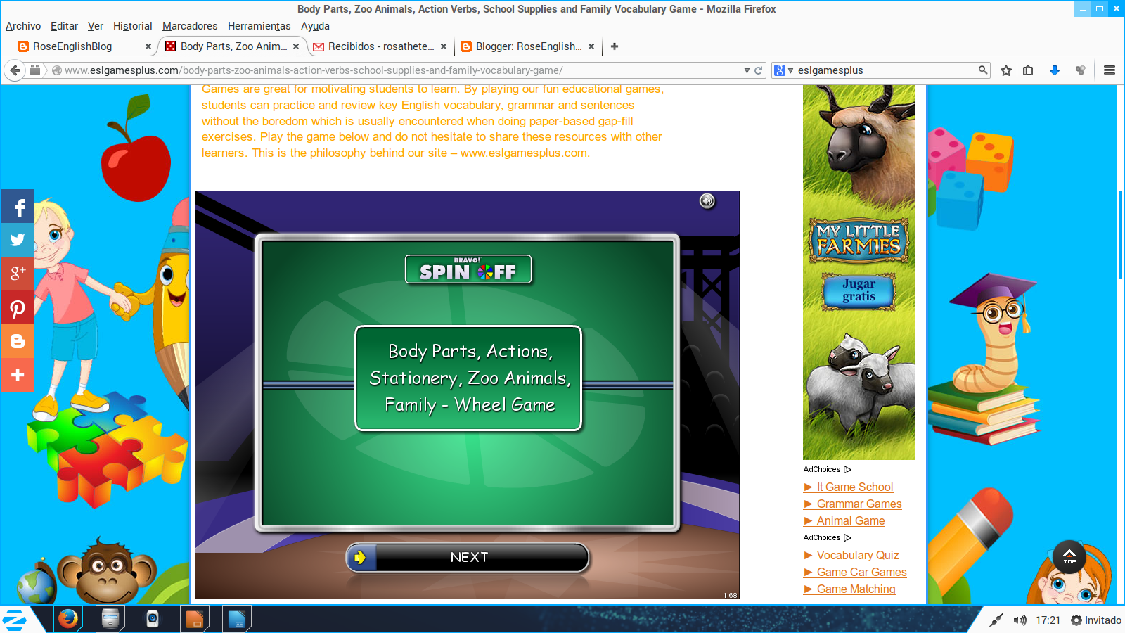 http://www.eslgamesplus.com/body-parts-zoo-animals-action-verbs-school-supplies-and-family-vocabulary-game/