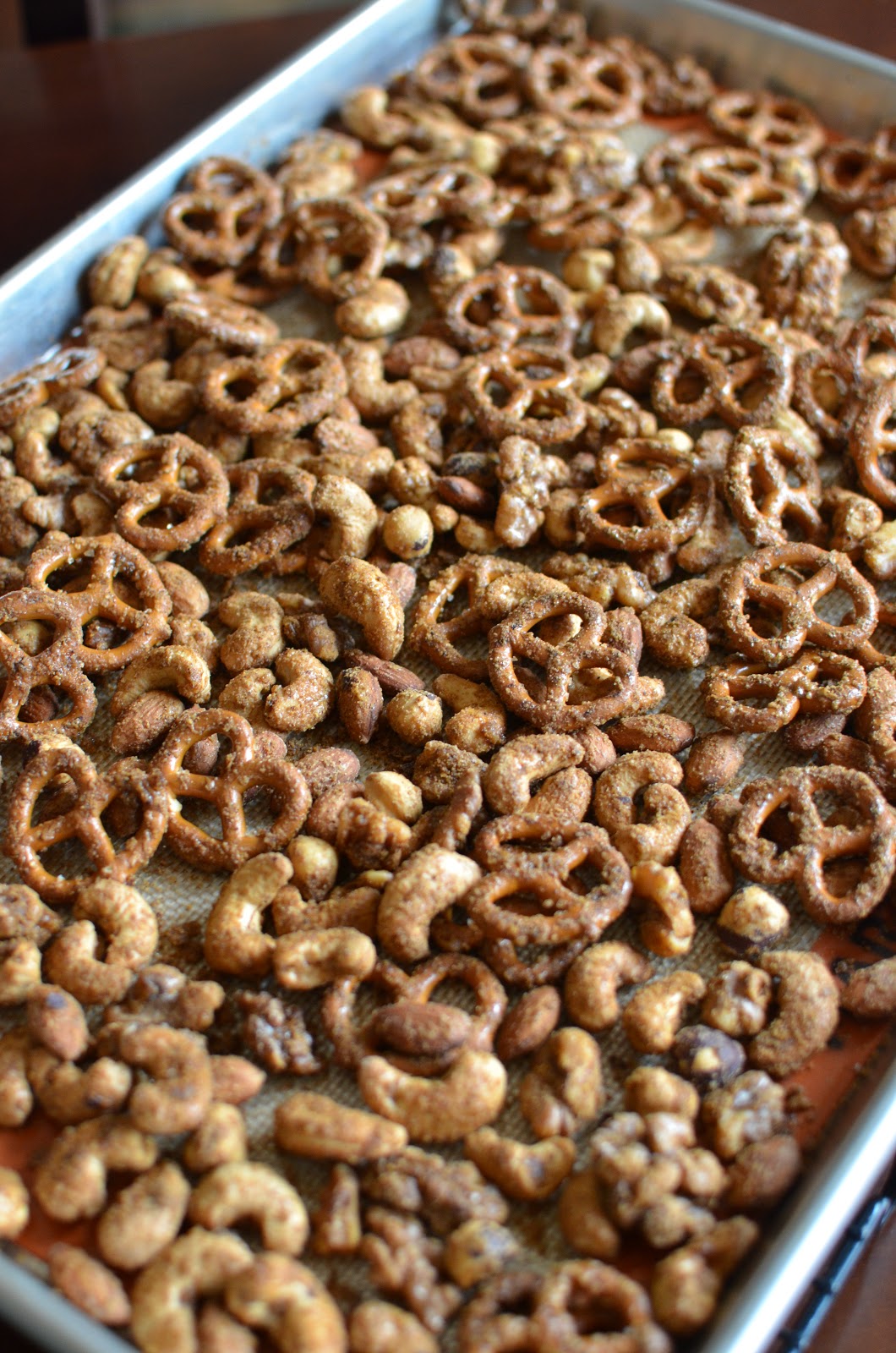 Playing with Flour: Holiday snack mix - spiced, glazed nuts & pretzels