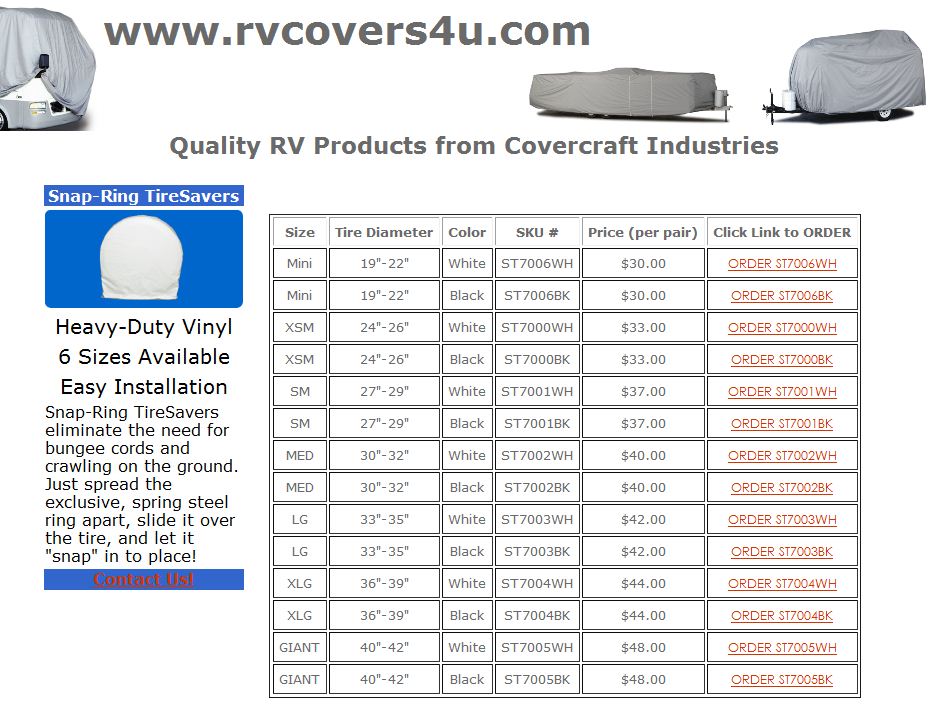 Covercraft Industries LLC Snap Ring TireSavers help protect your tires