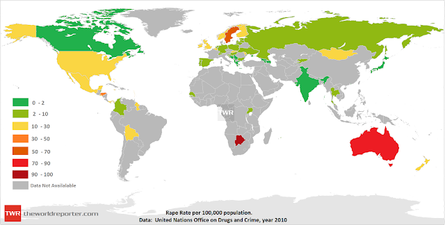 Rate of Rape, World map
