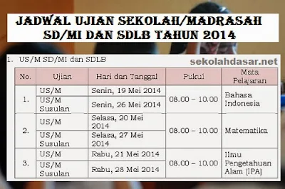 Ujian sekolah untuk SD/MI akan digelar tanggal 19 sampai 21 Mei 2014.