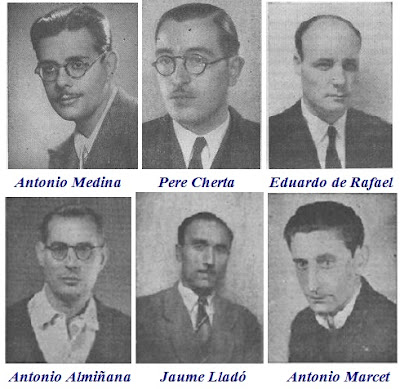 Los ajedrecistas Antonio Medina, Pere Cherta, Eduardo de Rafael, Antonio Almiñana, Jaume Lladó y Antonio Marcet