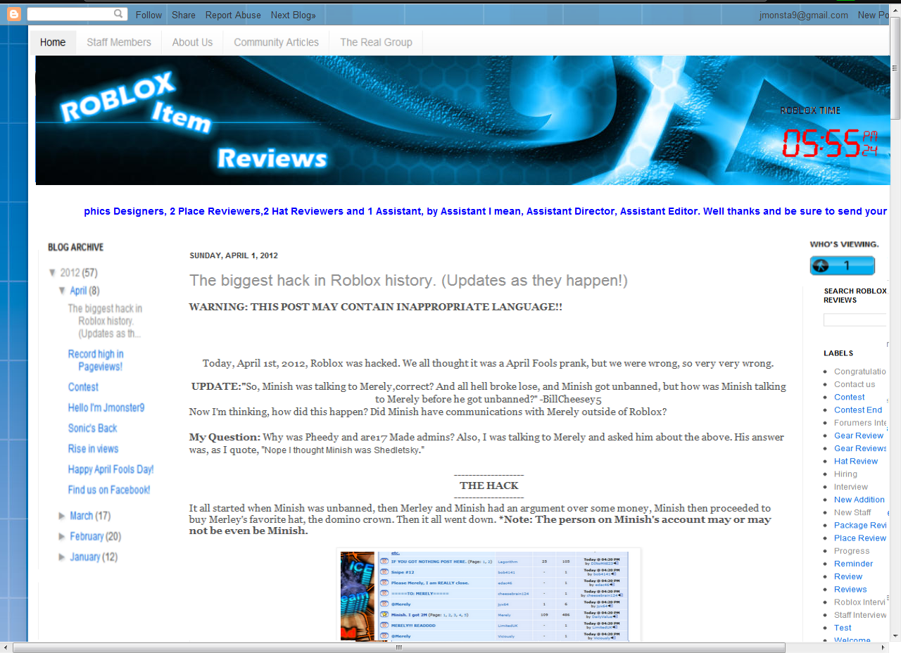 Roblox Item Reviews April 2012